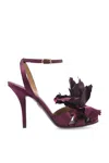 Ferragamo Flower Embellished High Heel Sandal In Burgundy