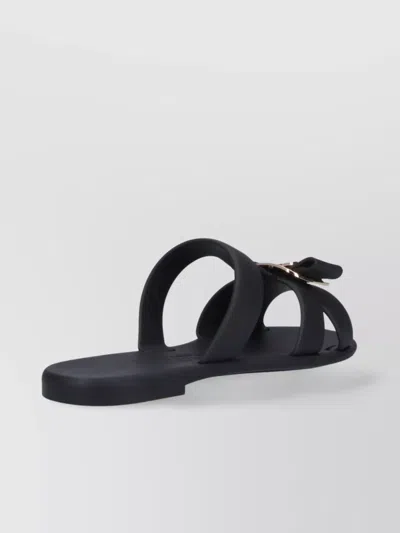 Ferragamo Heeled Sandals With Metallic Accent And Open Toe In Black