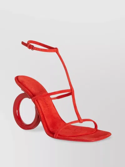Ferragamo Heeled Sandals With Strappy Circular And Square Toe In Red