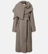 Ferragamo Herringbone Caped Wool And Cotton Wrap Coat In Gray