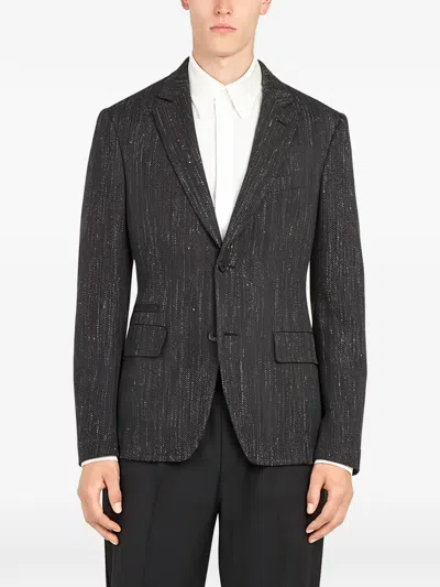 Ferragamo Herringbone Single-breasted Jacket In Gray