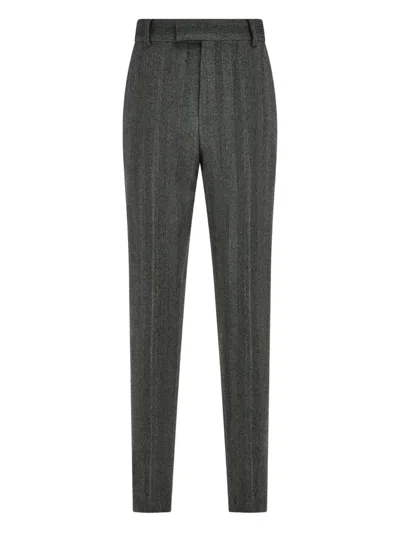 Ferragamo Herringbone Trousers In Gray