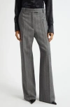 Ferragamo Herringbone Virgin Wool Blend Wide Leg Trousers In Gray