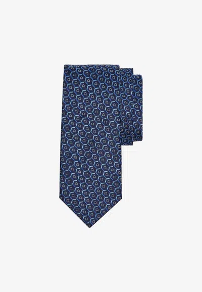 Ferragamo Hexagon Gancini Jacquard Silk Tie In Blue