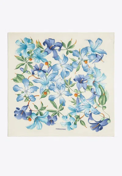 Ferragamo Hibiscus Print Silk Foulard In Multicolor