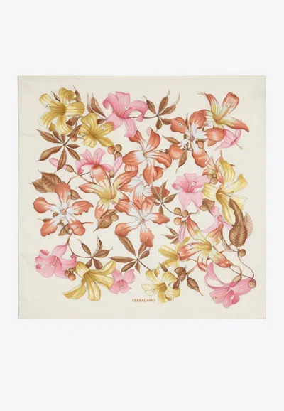 Ferragamo Hibiscus Print Silk Foulard In Multicolor