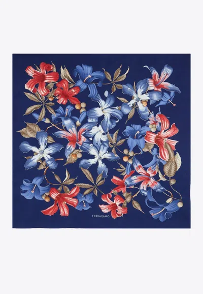 Ferragamo Hibiscus Print Silk Foulard In Multicolor
