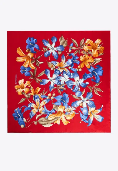 Ferragamo Hibiscus Print Silk Foulard In Multicolor