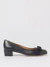 Ferragamo Nappa Leather Pumps Vara Block Heel Bow In Blue
