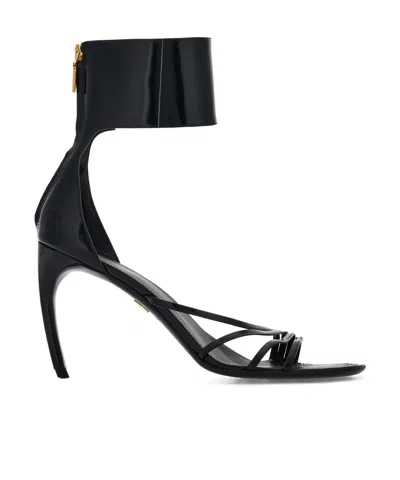 Ferragamo High-heeled Sandals With Curved Heels In Black
