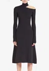 Ferragamo Midi Black Dress With Cut-out And Long Sleeve In Viscose Blend Woman In Black