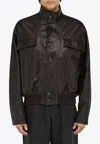 Ferragamo Stand-up Collar Leather Jacket In Brown