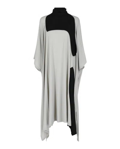 Ferragamo High Neck Kaftan With Sash Inlay In Gray