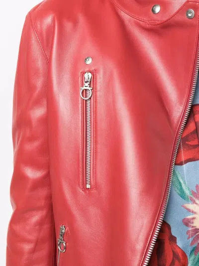 Ferragamo High-neck Leather Jacket In Red