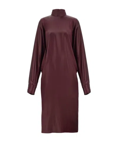 FERRAGAMO SALVATORE FERRAGAMO HIGH-NECK LONG-SLEEVED SATIN DRESS