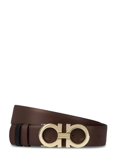 Ferragamo High-quality Leather Belt With Gold-tone Buckle In Brown