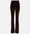 Ferragamo High-rise Cotton-blend Velvet Straight Pants In Brown