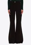 Ferragamo Striped Flared Velvet Trousers In Black