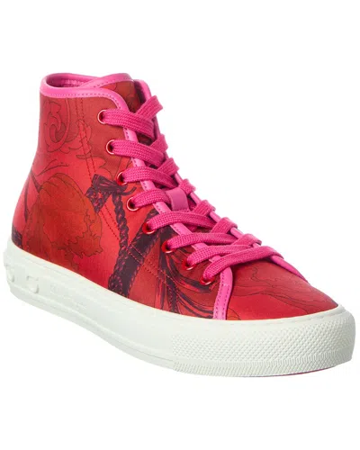 Ferragamo High Top Canvas Sneaker In Red