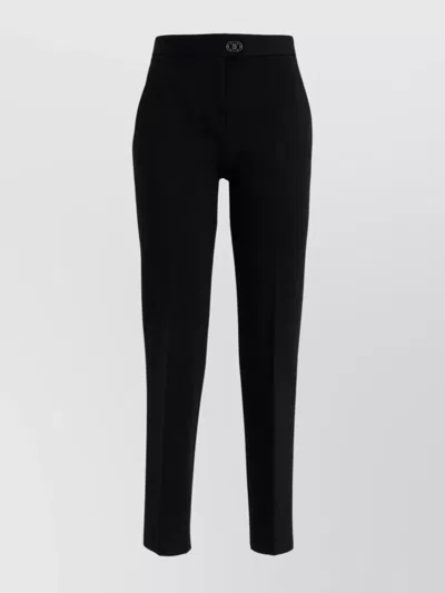 Ferragamo High Waist Jersey Trousers With Jewel Button In Black