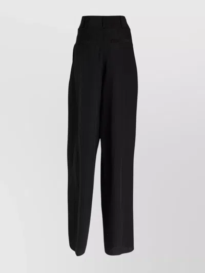 Ferragamo High Waist Silk Trousers With Belt Loops In Black
