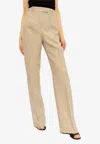 Ferragamo Woman Linen Blend Tailored Trouser In Beige