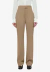 Ferragamo High-waisted Wool Casual Pants In Beige