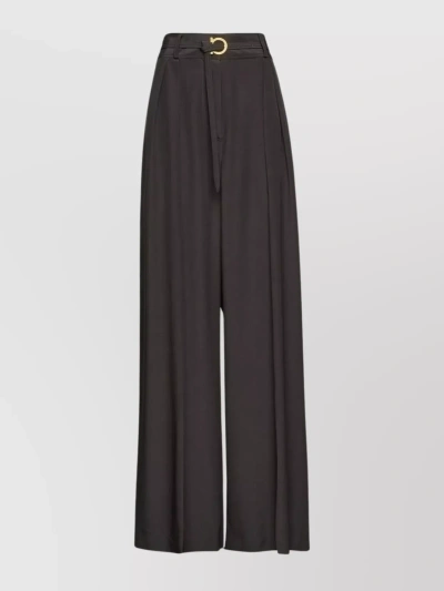 Ferragamo High-waisted Pleated Palazzo Trousers In Brown