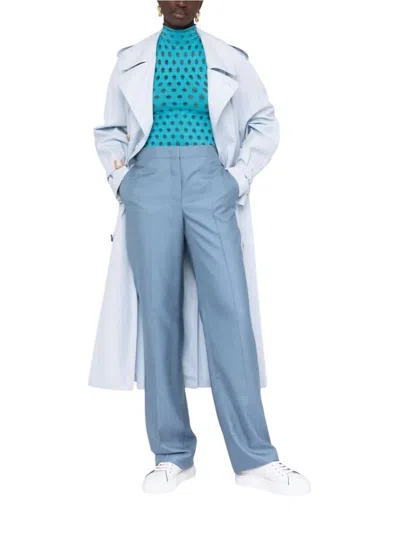 Ferragamo High Waisted Silk Trousers In Blue