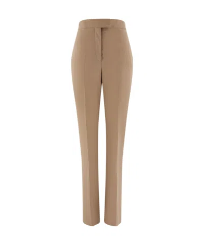 Ferragamo High-waisted Wool Casual Pants In Beige