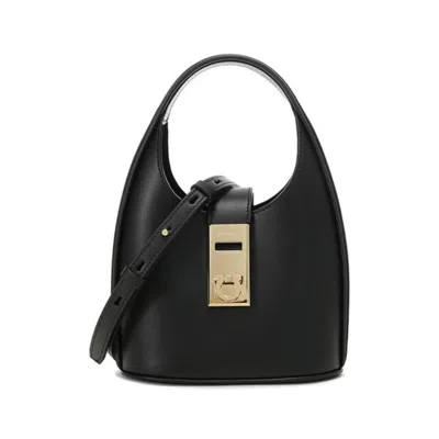 Ferragamo Archive Gancio Leather Hobo Bag In Black
