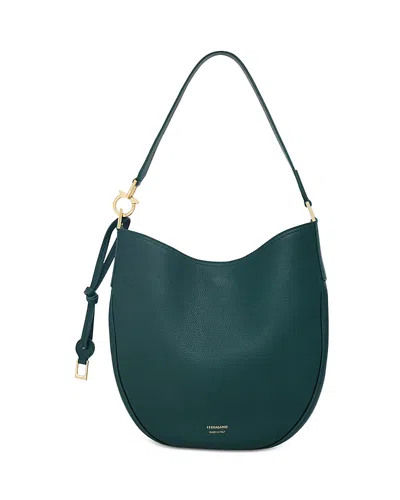 Ferragamo Grain Leather Hobo Bag In Green