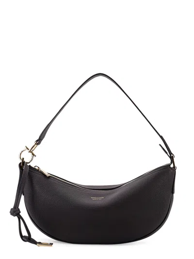 Ferragamo Hobo Bag S Hammered Leather Shoulder Bag In Black