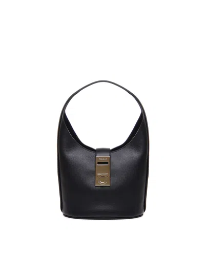 Ferragamo Hobo Mini Bag With Gancini Buckle In Black