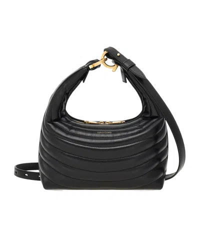 Ferragamo Hobo Quilted Crossbody Bag In Black