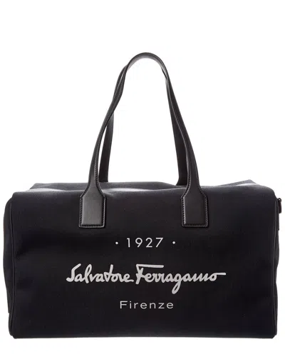 Ferragamo Holdall Canvas & Leather Duffel Bag In Black
