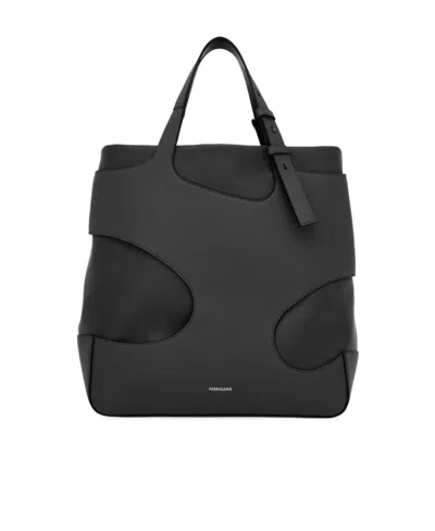 Ferragamo Hollowed-out Detail Handbag In Black