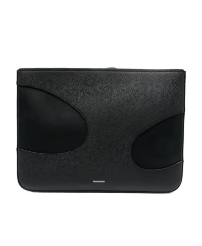 Ferragamo Hollowed-out Detail Logo Handbag In Black