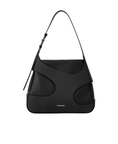 Ferragamo Hollowed-out Detail Shoulder Bag In Black