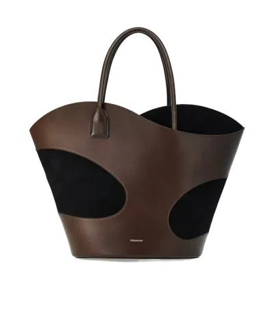 Ferragamo Cut Out-detail Leather Tote Bag In Brown/black