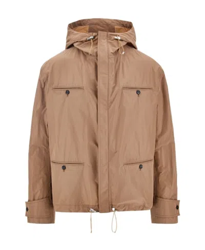 Ferragamo Hooded Casual Jacket In Brown