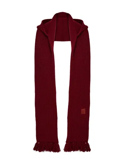 Ferragamo Hooded Fringe Scarf In Burgundy