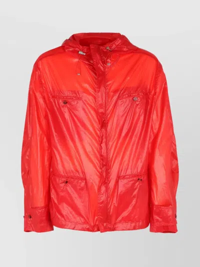 Ferragamo Hooded Jacket With Adjustable Drawstring Hem In Red