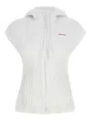Ferragamo Hooded Vest Sleeveless Elastic Waistband In White