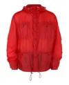 Ferragamo Hooded Windbreaker Jacket With Adjustable Drawstrings In Red