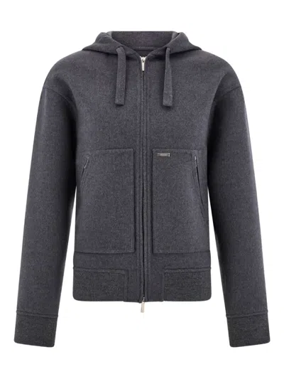 Ferragamo Hooded Zip Sports Jacket In Gray