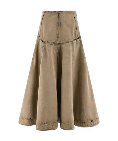 FERRAGAMO SALVATORE FERRAGAMO PEPLUM WAIST DENIM MIDI SKIRT