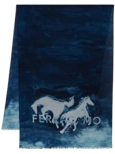 Ferragamo Mustang Print Stole In Blue