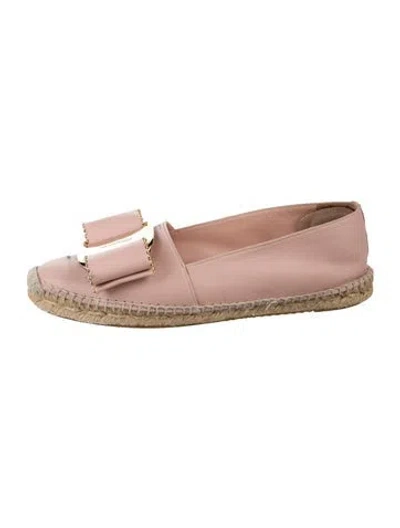 Pre-owned Ferragamo Horsebit Accent Leather Espadrilles In Pink