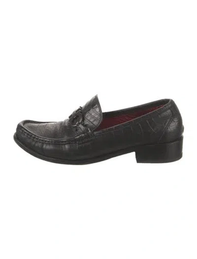 Pre-owned Ferragamo Horsebit Accent Leather Loafers In Black